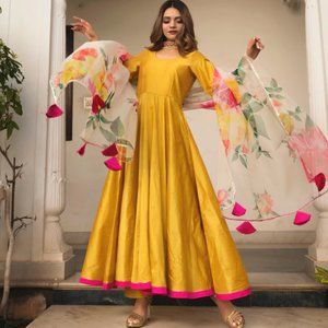 Yellow and Pink Anarkali Set
